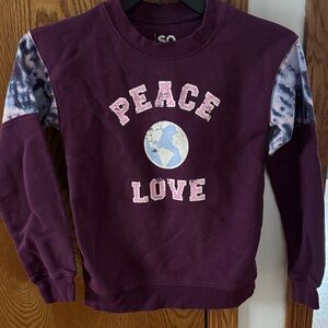 SO Kids purple Peace Love Hoodie with Tie-Dye Accents